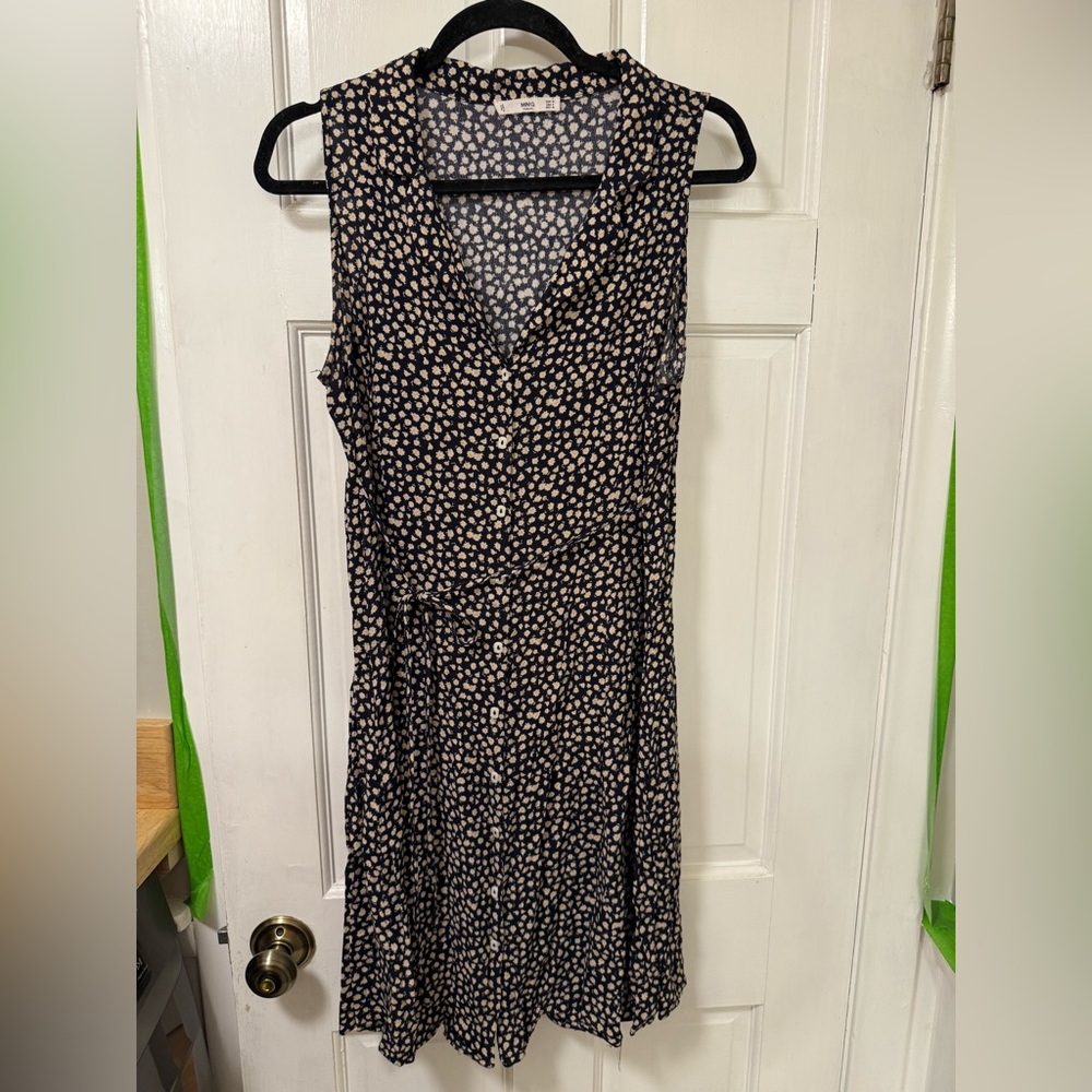 Mango Black and Cream Midi Dress